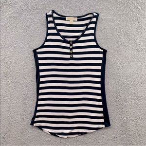 Michael Kors Women's White W/Navy Stripes Tank Shirt,Golden Buttons  EUC, Size S